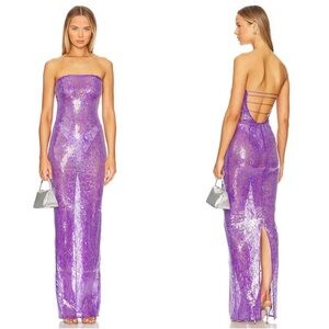 Retrofete Lucia Sequin Lace Maxi Long Dress in Amethyst Purple Size Small NEW